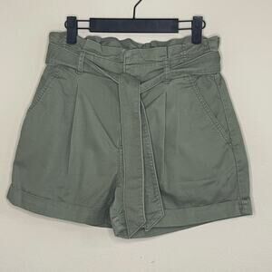 Loft High Rise Belted Paperbag Green Rolled Hem Shorts - Size 2